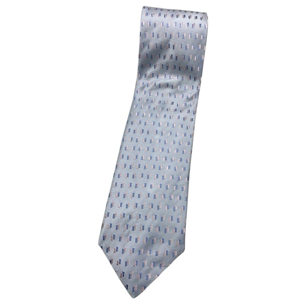 PAL ZILERI Men's 100% Silk Necktie LUXURY Tie XL Gray Pink Geometric W:3.6" EUC